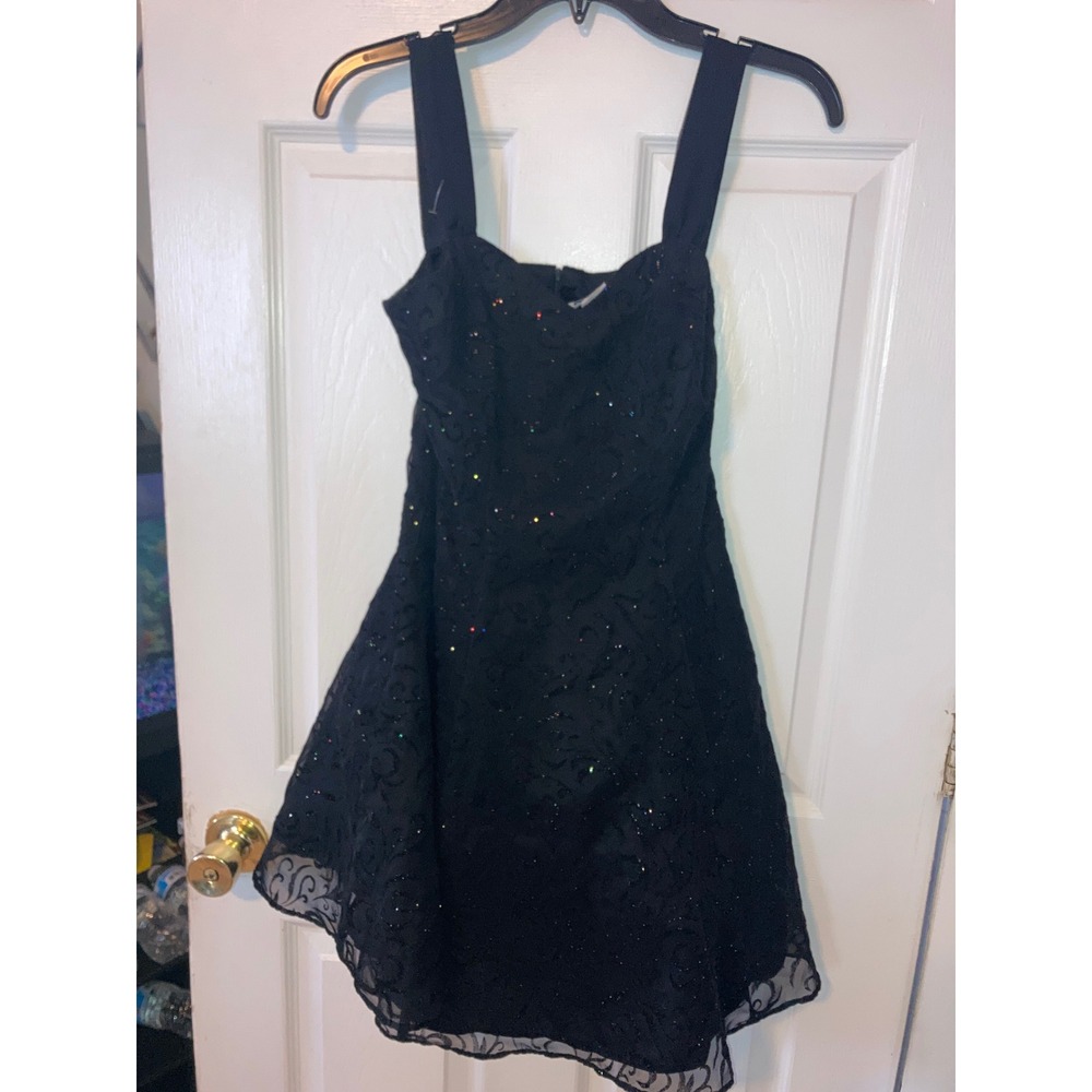Vintage Jump Apparel Co Black Glitter Scroll Fit Flare Dress Sleeveless Size 5/6